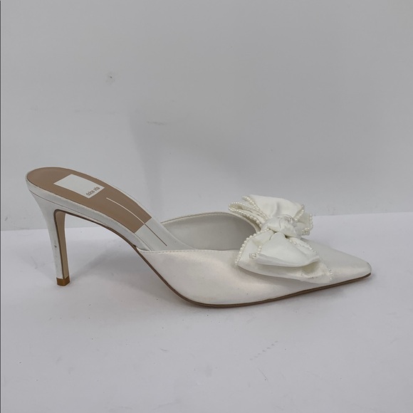 Dolce Vita Kayli pointed toe mule slide heel shoe white satin bow pearl 8.5 - Picture 1 of 10
